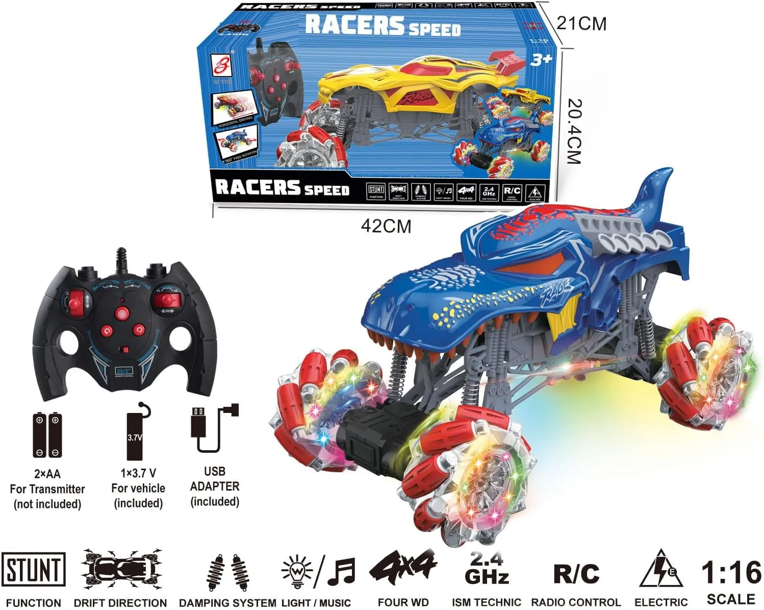 Maggie High-Speed Sports Racing Car | 360-Degree Flips | All-Terrain Performance | Bright LED Lights & Sound | Kid & Adult RC Car Unleash Unmatched Excitement