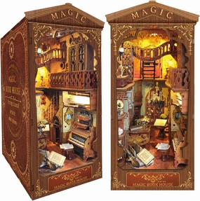 Magic Book Nook Kit 3D Wooden Puzzle for Adults Decorative Bookend Stand Book Nook Bookshelf Insert Bookcase Toy for Teenagers Gift Model Kits SQ-06 (Magic Book House)