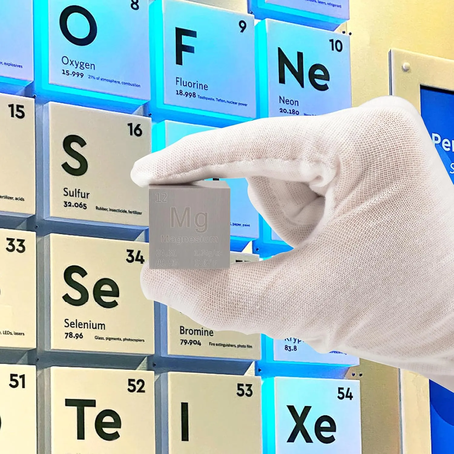 Magnesium Cube Metal Density Cubes Pure Metal High Density Element Cube for Element Collections Lab Experiment Periodic Table Collection DIY Teacher Science Creative Gift（Magnesium，1 Inch）