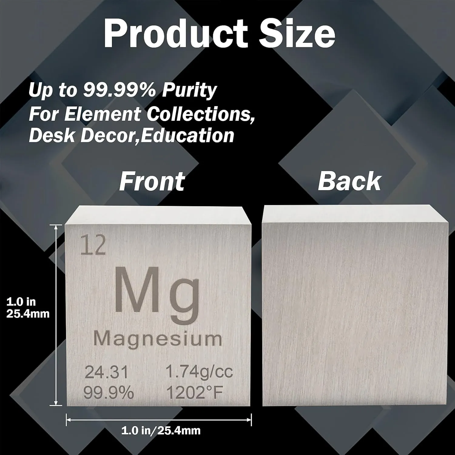 Magnesium Cube Metal Density Cubes Pure Metal High Density Element Cube for Element Collections Lab Experiment Periodic Table Collection DIY Teacher Science Creative Gift（Magnesium，1 Inch）