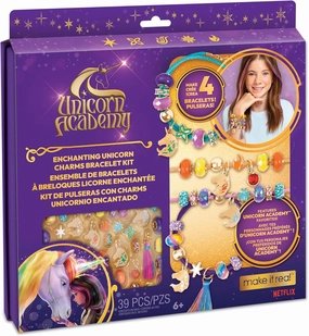 Make It Real: Unicorn Academy: Enchanting Unicorn Charms Bracelet Kit - 39pc DIY Jewelry Craft, Make 4 Charm & Bead Bracelets, Netflix Series, Kids 8 