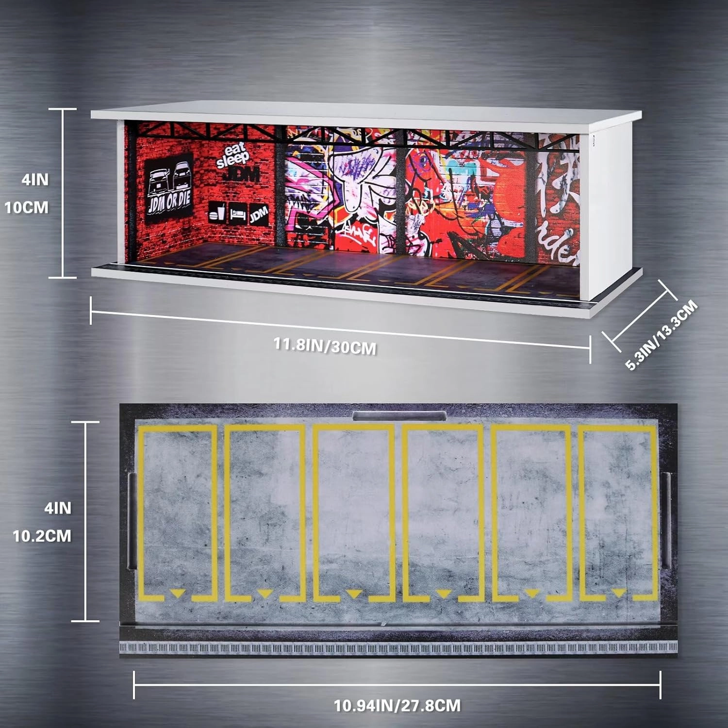 Malamfans 1/64 for Hot Wheels JDM Scenarios Display Case - 1/64 Scale die-cast Model car Display Box with LED Lights and Acrylic Cover, Divided into 1 Level, with 6 Parking Spaces