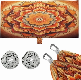 Mandala Pattern Orange Camping Hammock, 330 lbs with 2 Tree Straps, Carry Bag, Single Portable Hammock for Outdoor/Indoor, Hiking, Beach, Backpacking, Travel
