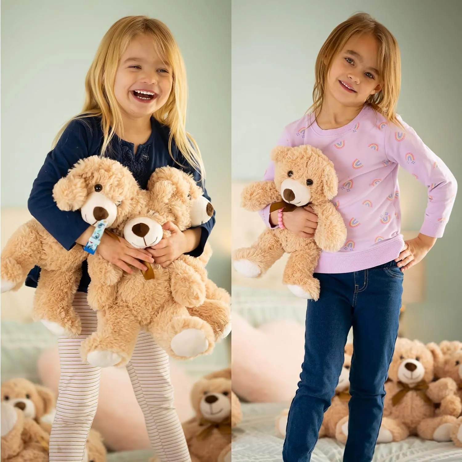 MaoGoLan Bulk Teddy Bears, 9 Packs Bulk Stuffed Animals, Small 13.8 Inch Plush Teddy Bear Toys Gift for Boys Girls Birthday Party (White/Brown/Dark Brown)