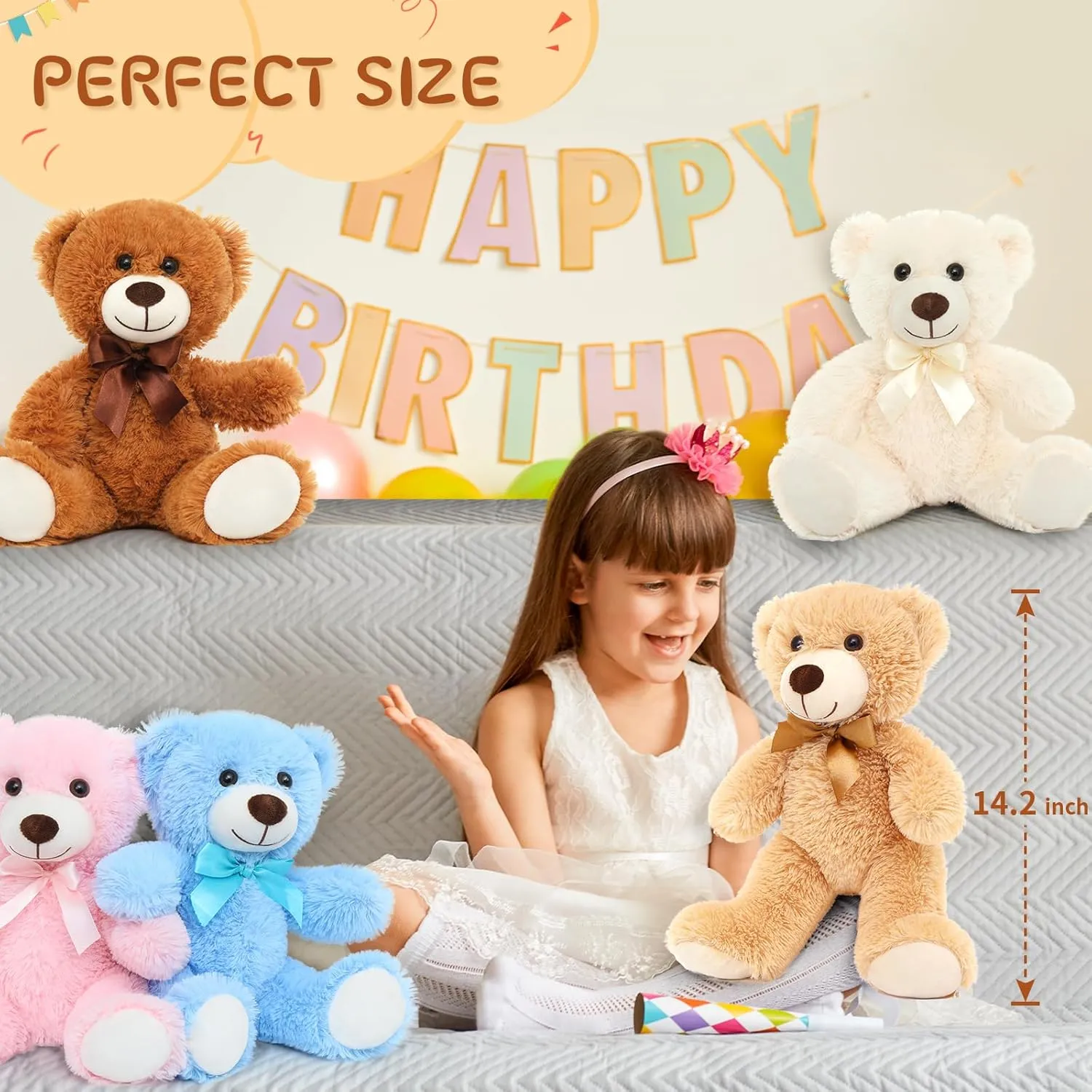 MaoGoLan Bulk Teddy Bears, 9 Packs Bulk Stuffed Animals, Small 13.8 Inch Plush Teddy Bear Toys Gift for Boys Girls Birthday Party (White/Brown/Dark Brown)