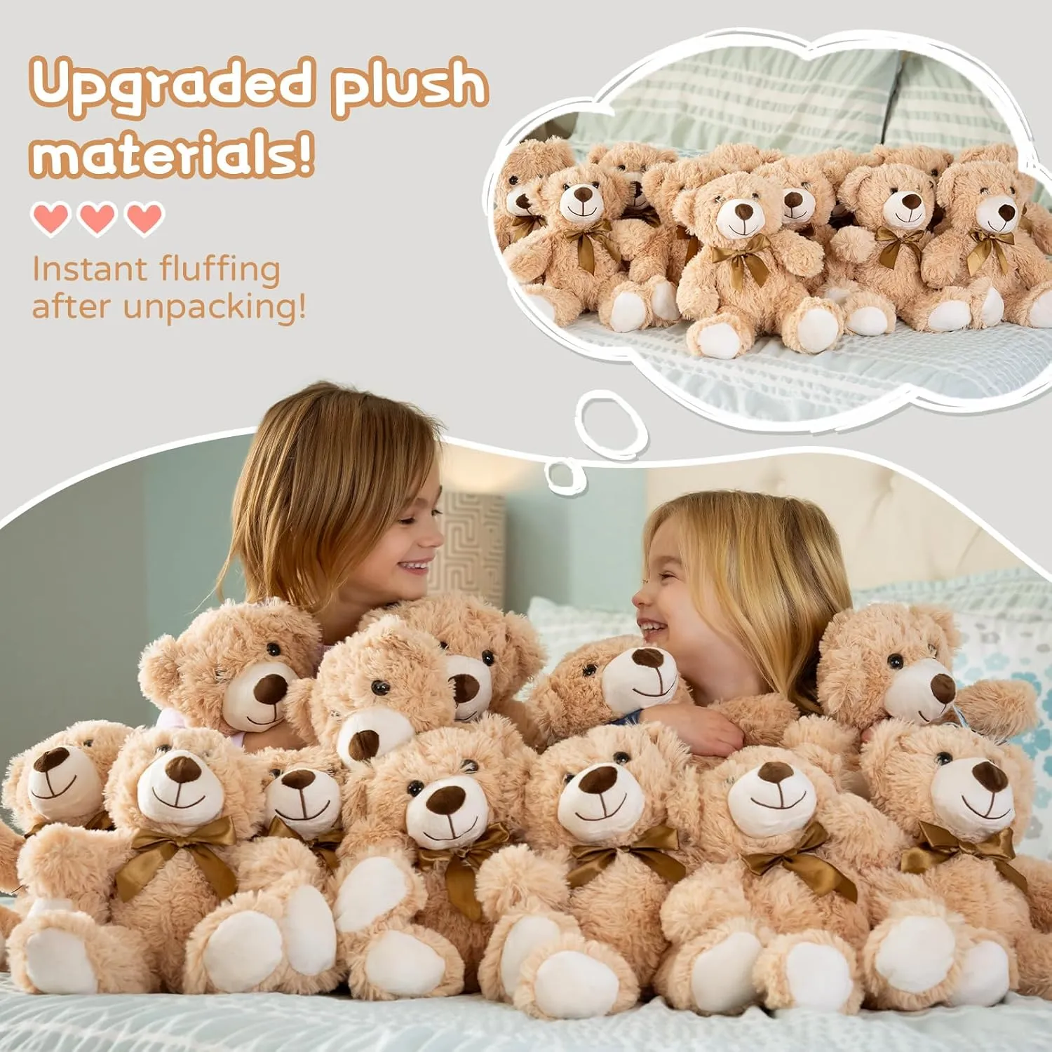 MaoGoLan Bulk Teddy Bears, 9 Packs Bulk Stuffed Animals, Small 13.8 Inch Plush Teddy Bear Toys Gift for Boys Girls Birthday Party (White/Brown/Dark Brown)