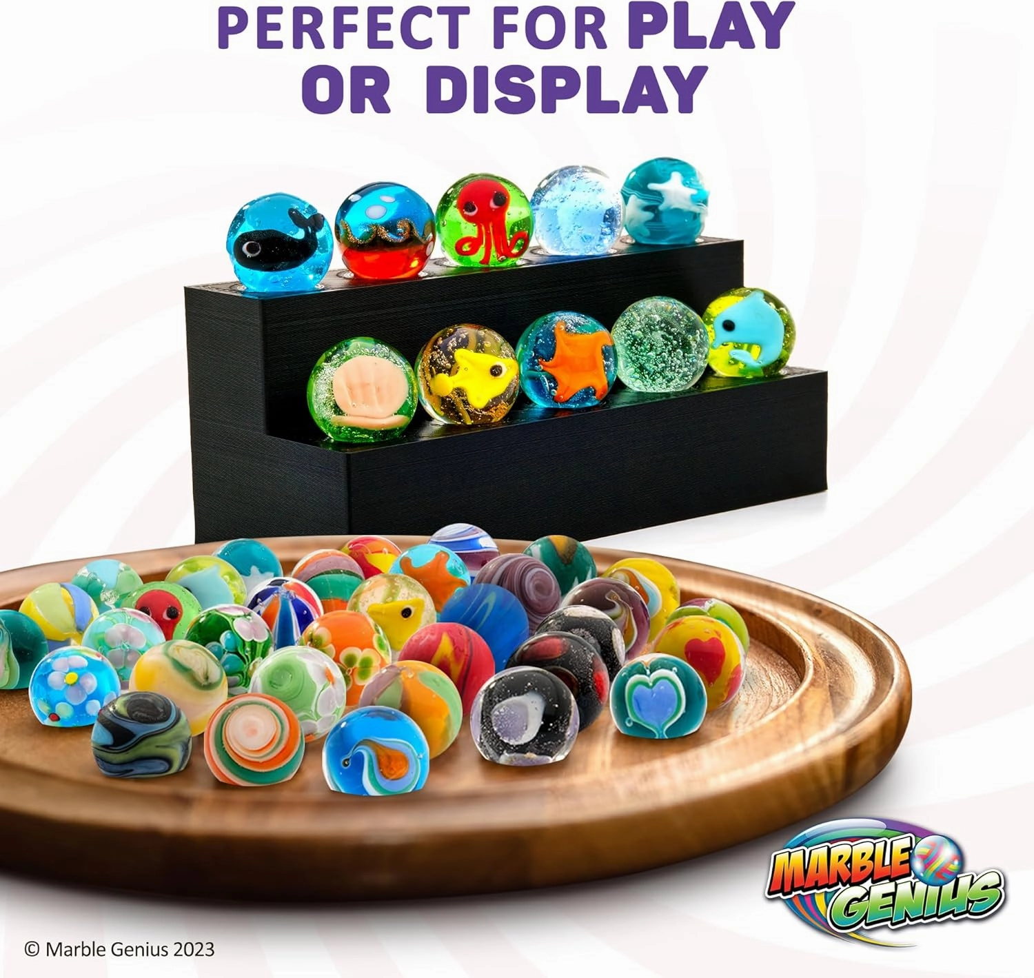 Marble Genius Collectors Marbles, Aquatic, 16mm (⅝ Inch), 10 Handmade Glass Marbles, Gifts for Marble Lovers, Gifts for Kids Ages 3 