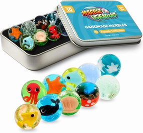 Marble Genius Collectors Marbles, Aquatic, 16mm (⅝ Inch), 10 Handmade Glass Marbles, Gifts for Marble Lovers, Gifts for Kids Ages 3 