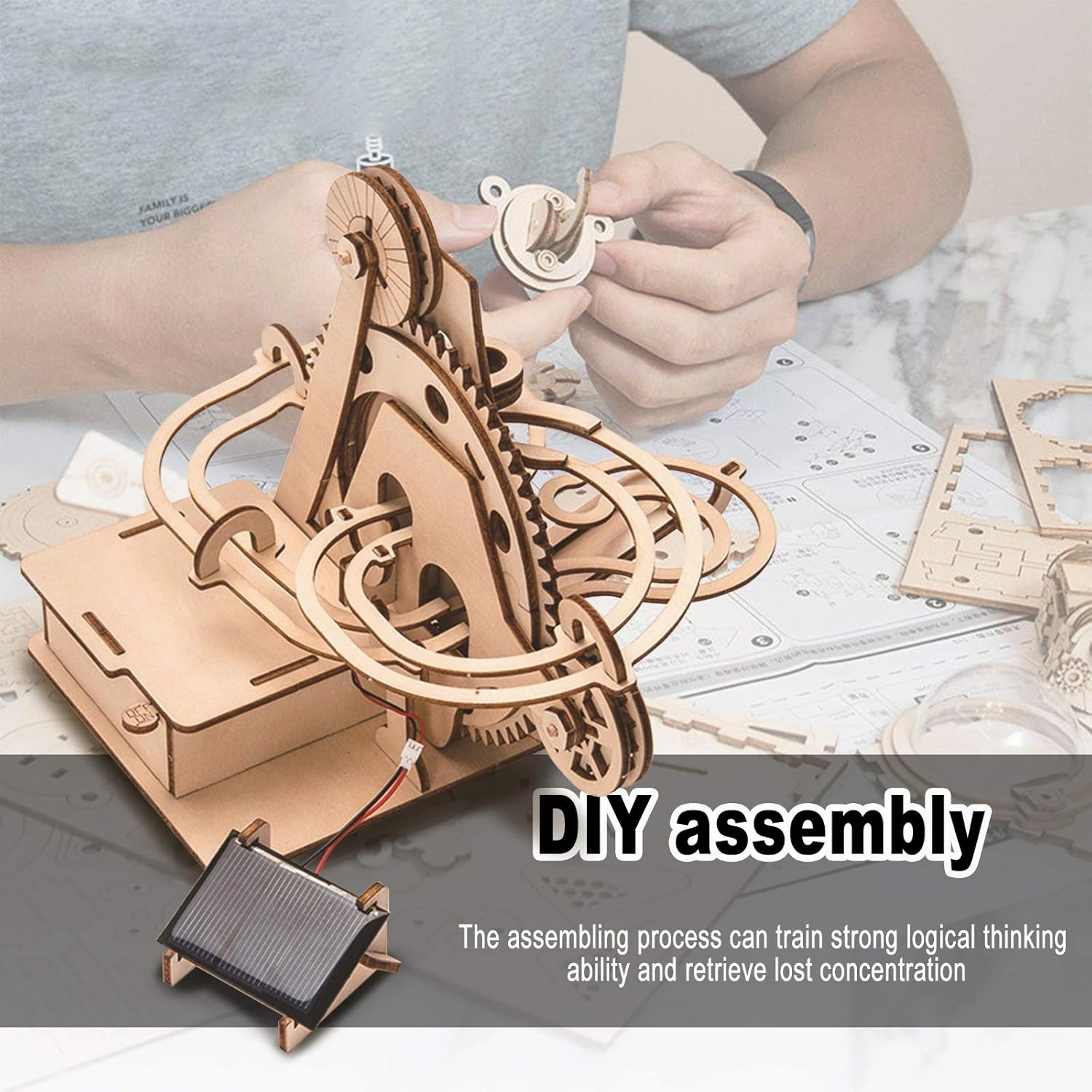 Marble Run 3D Wooden Puzzle for Adults and Teens,DIY Model Kit,Educational Jigsaw Puzzles Building Toys, STEM Projects Science Experiments Runs on Solar, Gift for Women/Kids Ages 8-10-12-14