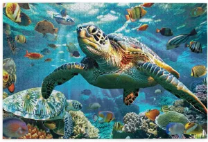 marine life puzzles for adults 1000 pieces,vibrant sea turtles and fish,pieces fit together perfectly,complete with family and friends,exercise hands-on skills and thinking