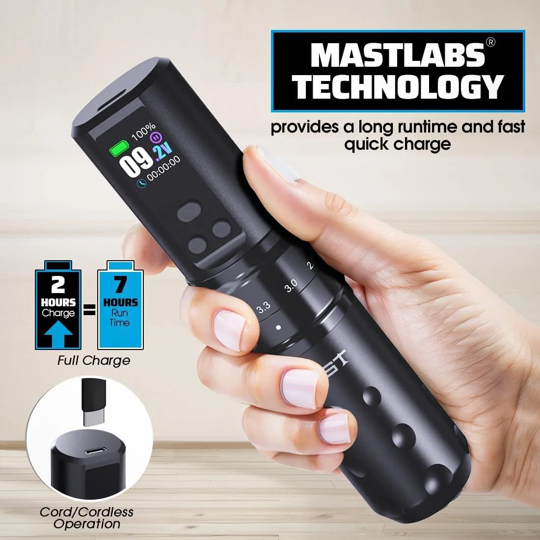 Mast Fold2 Pro Tattoo Kit, Wireless Complete Tattoo Gun Machine Kit, 2 Batteries 2000mAh Power Supply for Long Time, Needles Cartridges Black Tattoo Ink Kit (Black)