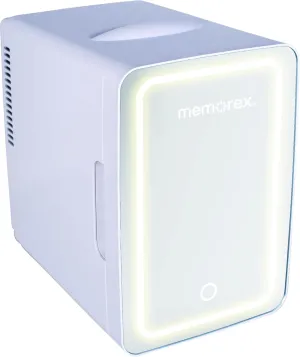 Memorex MX-FR690 6.5L Mini Beauty Lighted Mirror Fridge | Portable Cooler & Warmer for Drinks, Cosmetics, Medication, AC & Vehicle Adaptors | Eco-Friendly | LED Mirror for Makeup & Skincare