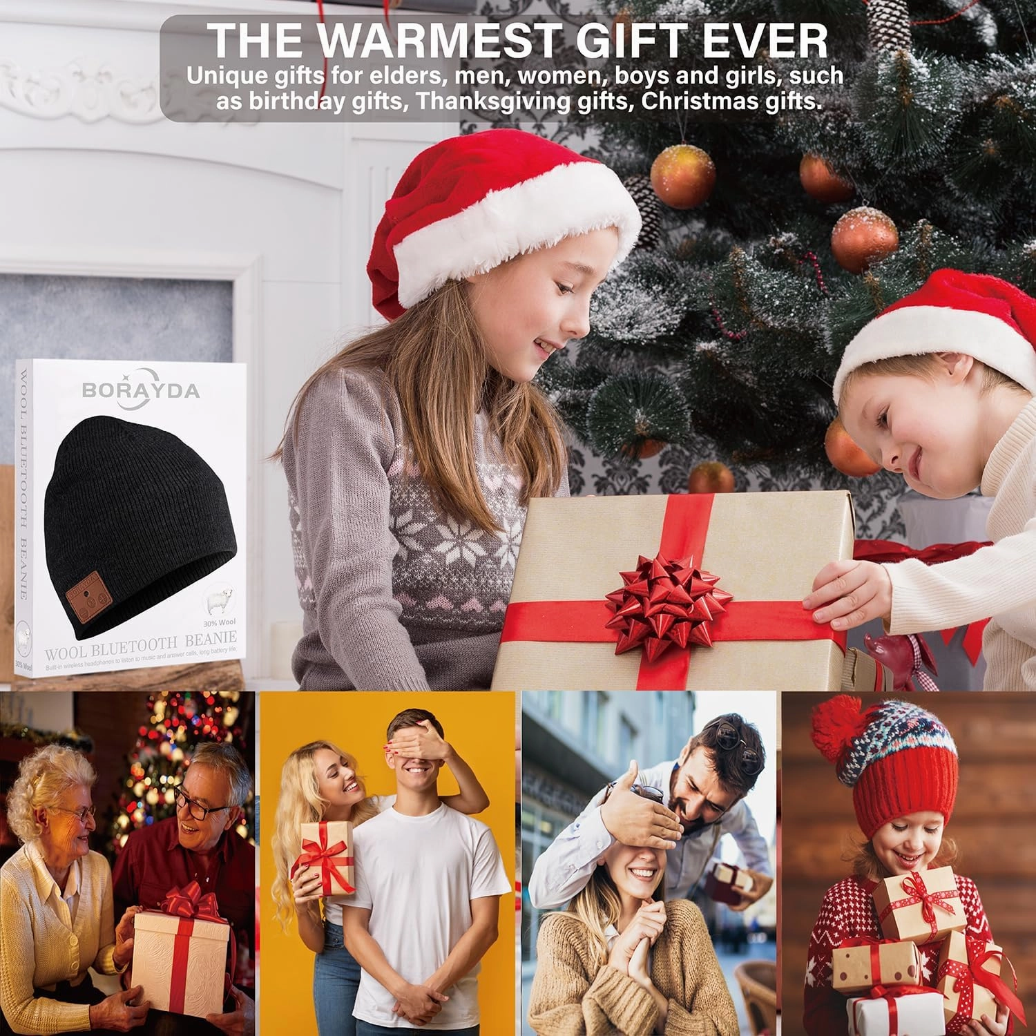Merino Wool Bluetooth Beanie, Bluetooth 5.2 HD Stereo,24 Hours Play Time,Built-in Microphone, Men's/Women's Christmas Electronic Gift (Black)