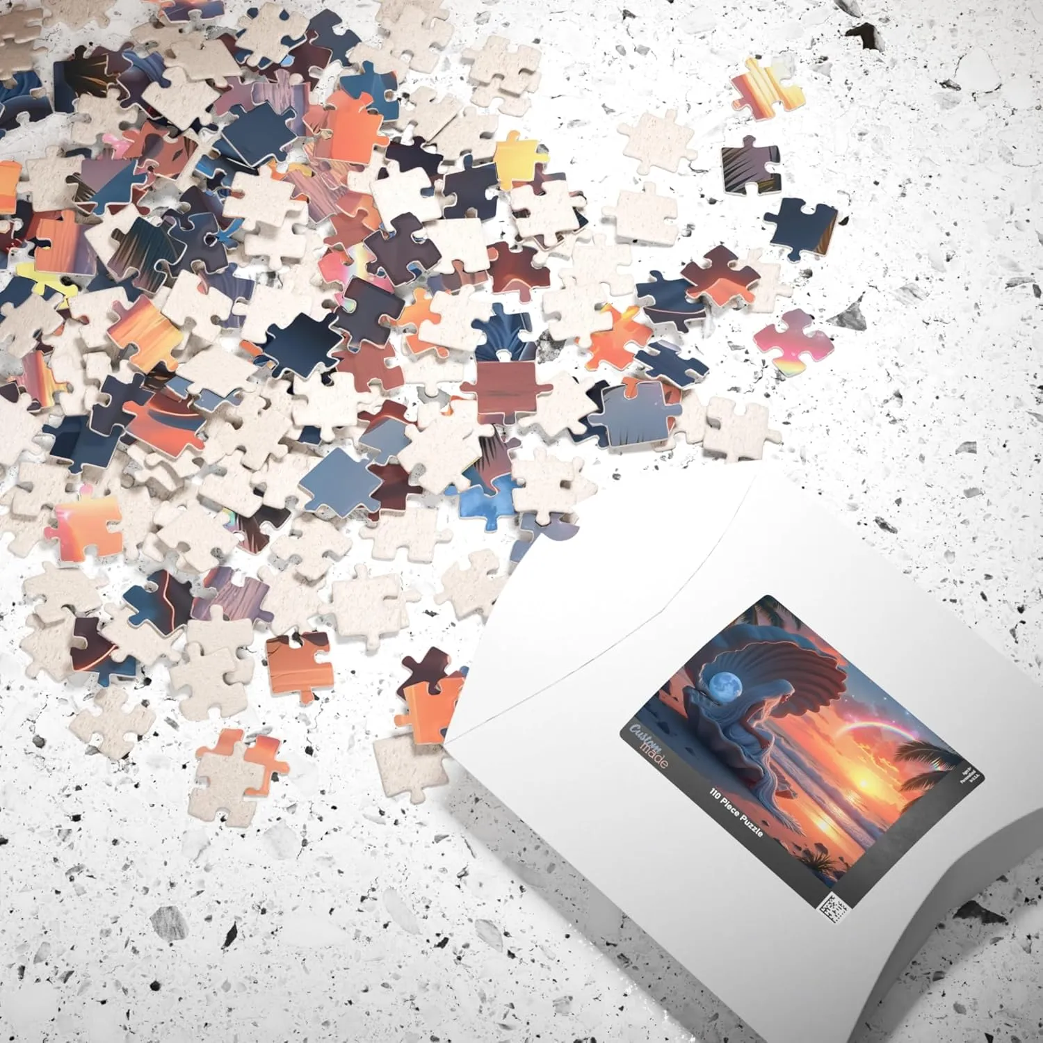 Mermaid Theme Puzzle, Fun Pretty Woman in Moon Seashell Jigsaw, Easy Tropical Rainbow Sunset Beach Game, Hard Challenging Indoor Activity