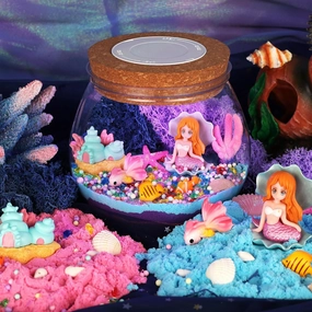 Mermaid Terrarium Craft Kit for Kids - LED Night Light Up & Remote Mermaid Birthday Gifts Toys for Girls Age 5 6 7 8 9 10 11 12 Year Old (Mermaid)