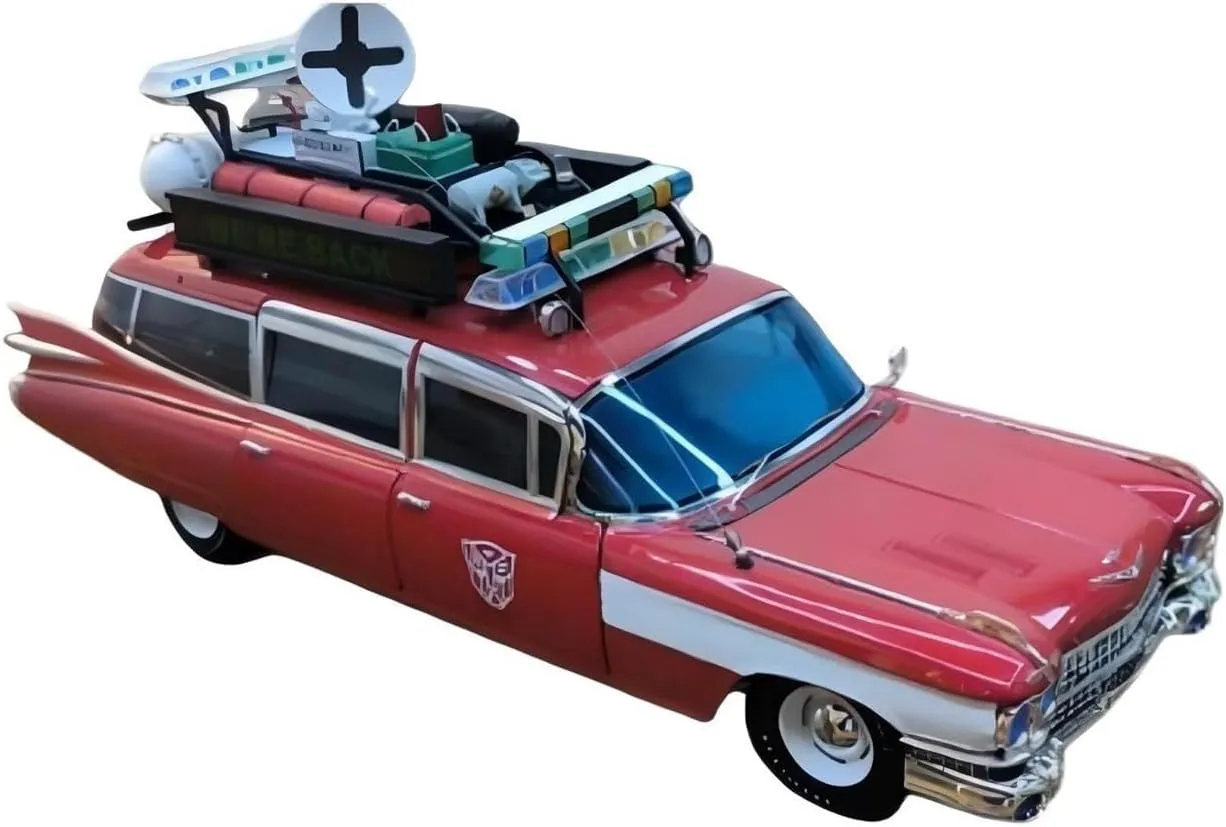 Metal Car Model 1:18 for Cadillac Ghostbusters ECTO Classic Car Model Adult Collection Vehicle Display Die Cast Vehicles