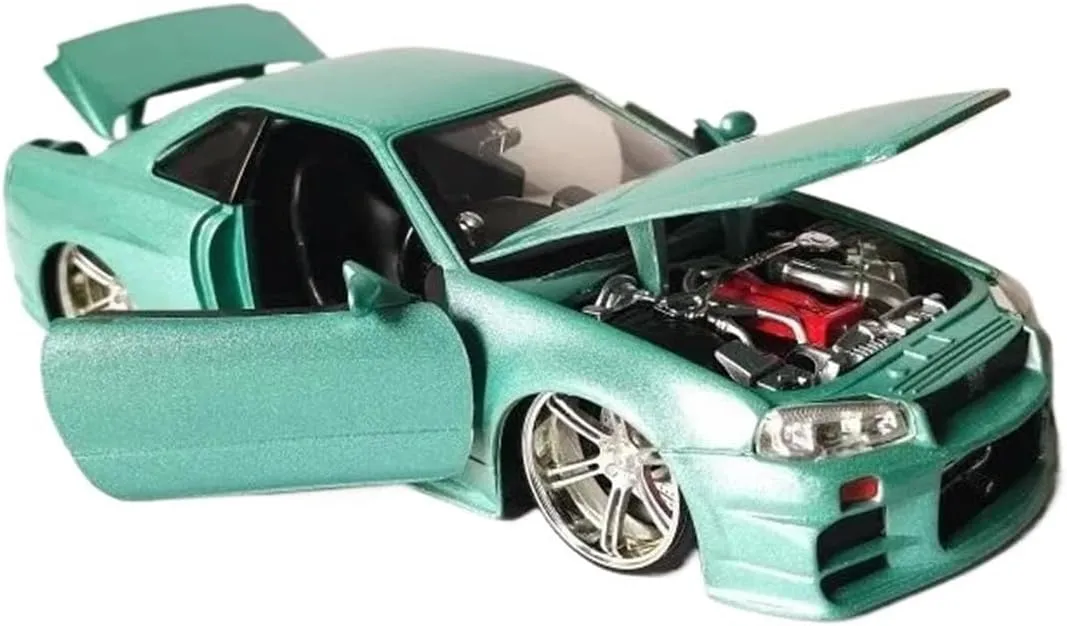 Metal Car Model 1:24 for Nissan Skyline GTR R34 2002 Alloy Sports Car Die-Casting Model Birthday Gift Toy Hobby Display Die Cast Vehicles