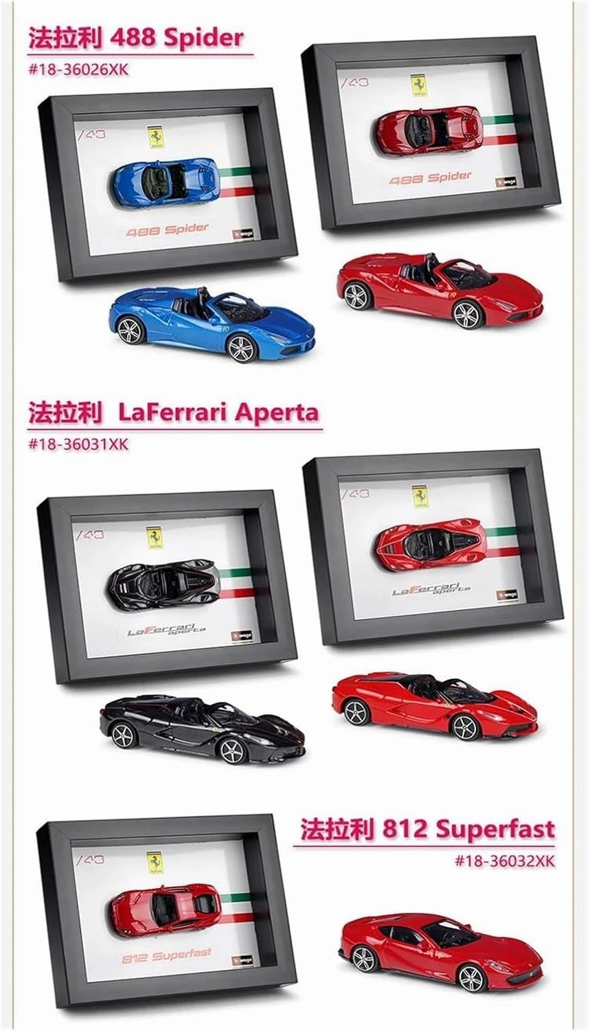 Metal Car Model 1:43 for Ferrari 599 GTO LaFerrari 488 GTB Photo Frame Version Alloy Sports Car Model Collection Decoration Die Cast Vehicles(488 GTB Black)