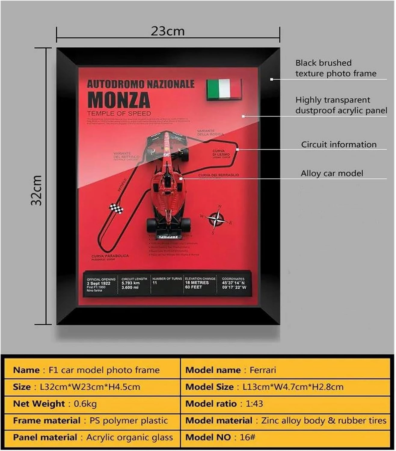Metal Car Model 1:43 for Ferrari 599 GTO LaFerrari 488 GTB Photo Frame Version Alloy Sports Car Model Collection Decoration Die Cast Vehicles(Monte Carlo Circuit)