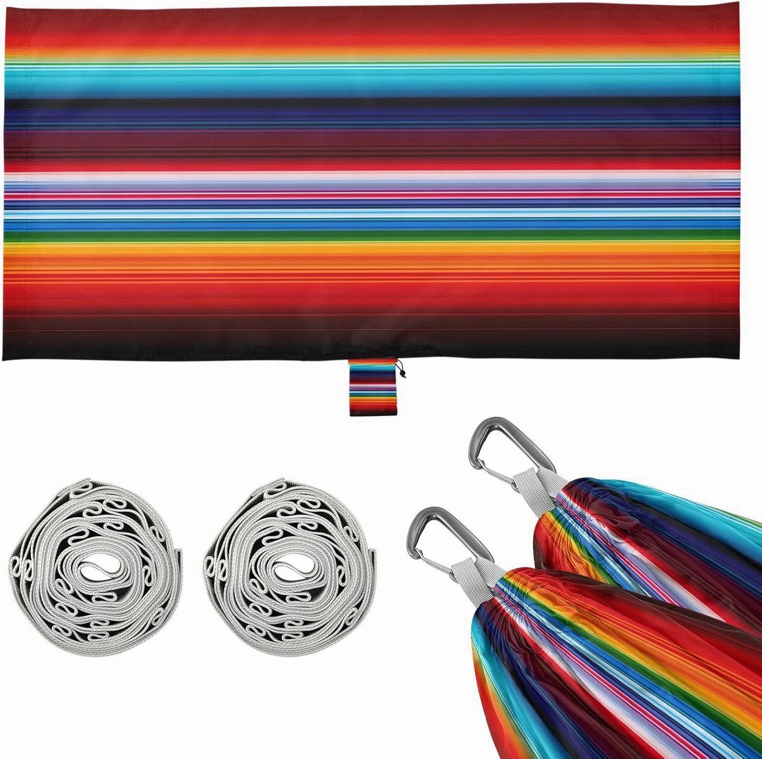 Mexican Serape Blanket Stripes Camping Hammock, 330 lbs with 2 Tree Straps, Carry Bag, Single Portable Hammock for Outdoor/Indoor, Hiking, Beach, Backpacking, Travel
