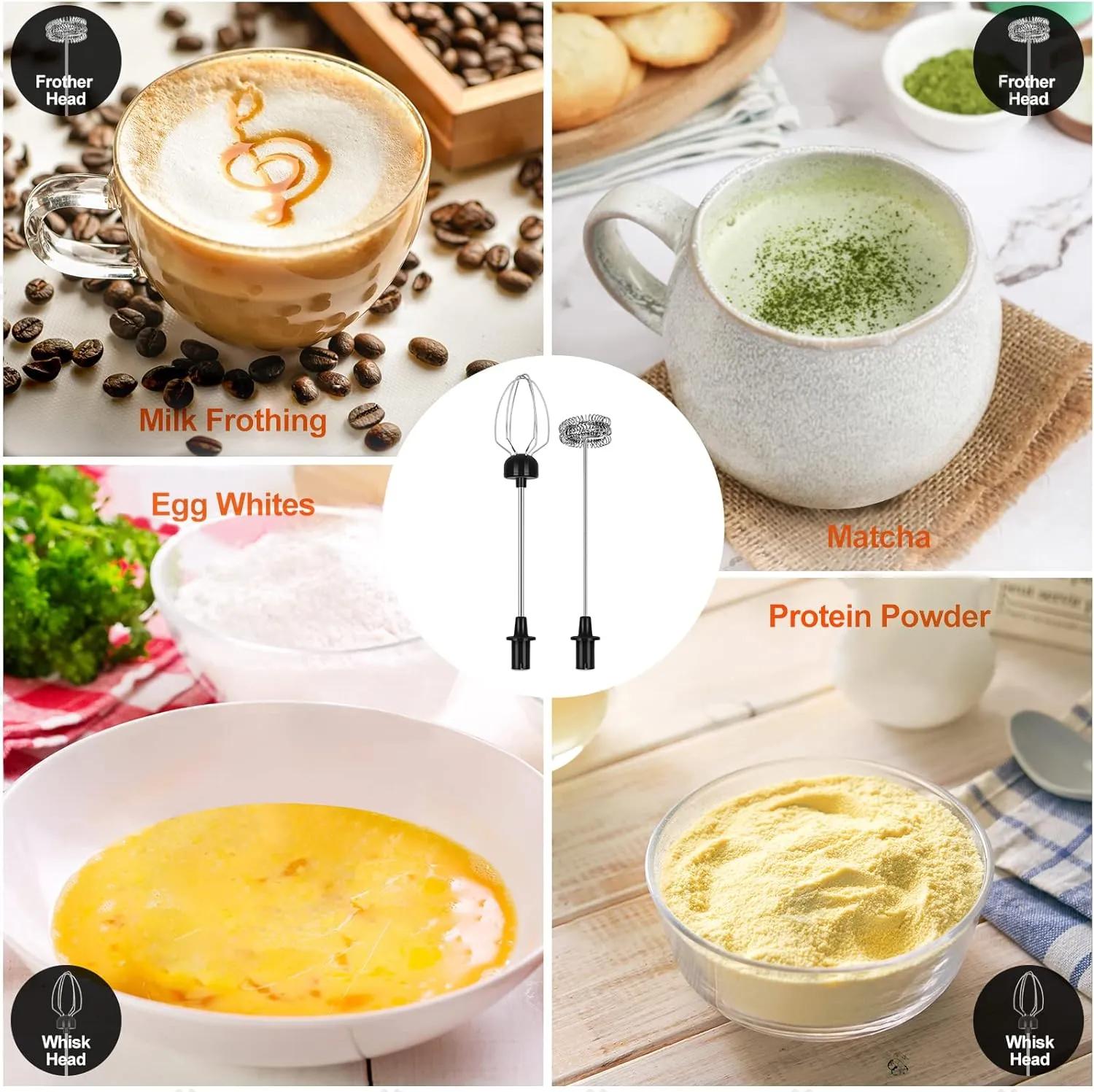 MF02 Rechargeable Milk Frother Handheld Foam Maker with Stainless Whisk for Cappuccino, Latte, Bulletproof Coffee, Keto Diet, Protein Powder, Matcha