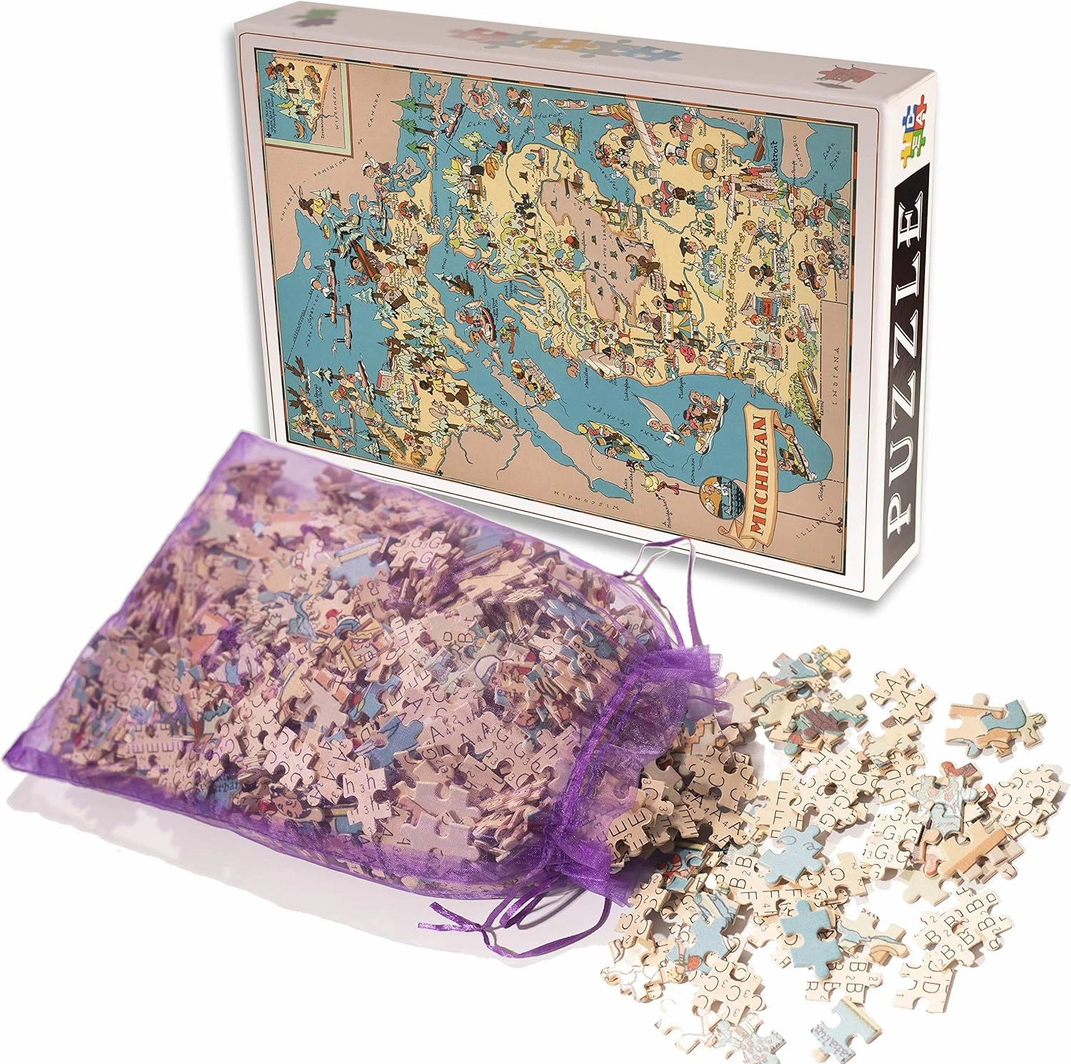 Michigan Wooden Map Jigsaw Puzzle Toys for Adults USA of State Map Decorate Puzzle Games 500 Piece