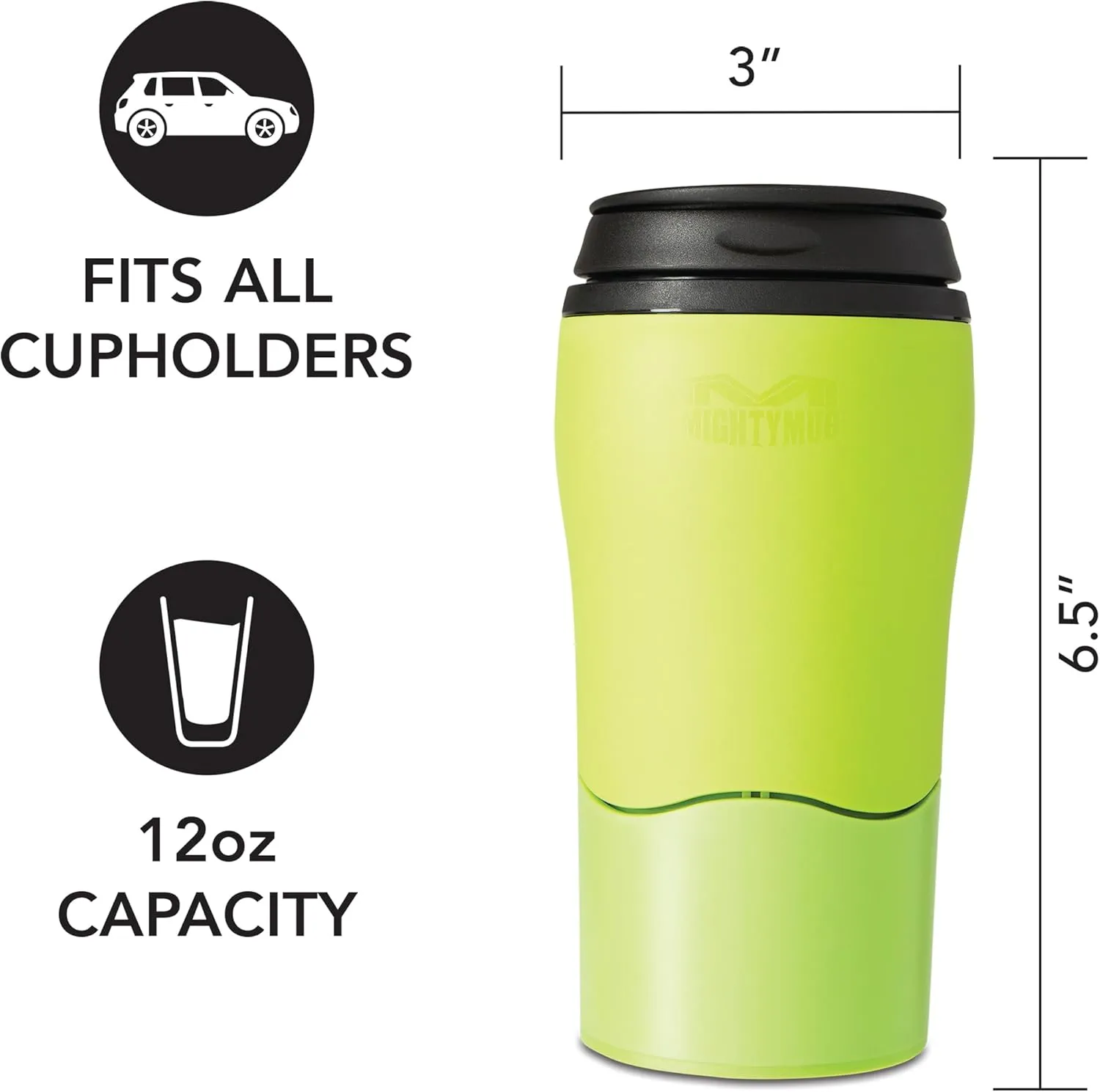 Mighty Mug Plastic Travel Mug, No Spill Double Wall Tumbler, Cold/Hot, Cup-Holder Friendly, Dishwasher Safe, (Green, 12oz)