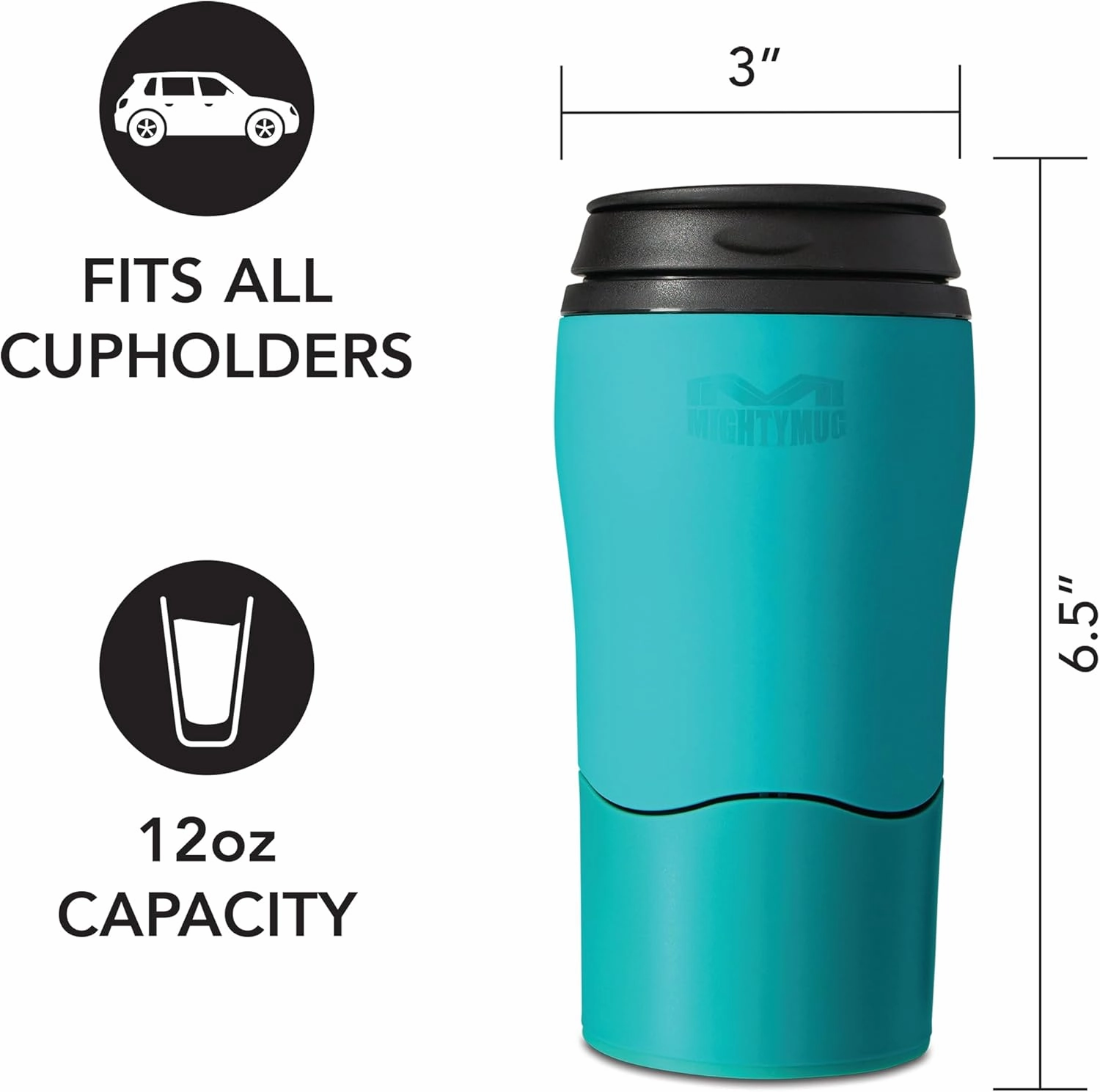 Mighty Mug Plastic Travel Mug, No Spill Double Wall Tumbler, Cold/Hot, Cup-Holder Friendly, Dishwasher Safe, (Teal, 12oz)