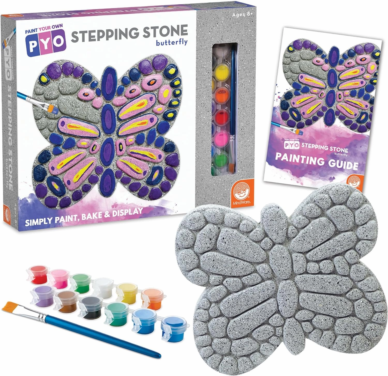 MindWare Paint Your Own Stepping Stone Butterfly, Rock Painting Kit, Stepping Stones Crafts for Kids Ages 8 & up