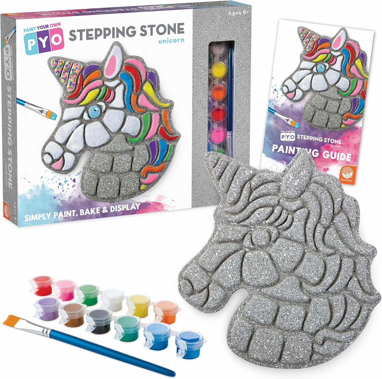 MindWare Paint Your Own Stepping Stone Unicorn - Kit Includes Weather Proof Stone, Paint and Brushes