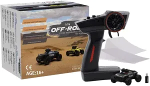 Mini Electric RWD RC Police Truck for Adults, 1:76 Scale 2.4GHz 3CH Turbo Racing Monster RC Truck with LED Lights Off-Road All-Terrain Model for Hobbyist- RTR
