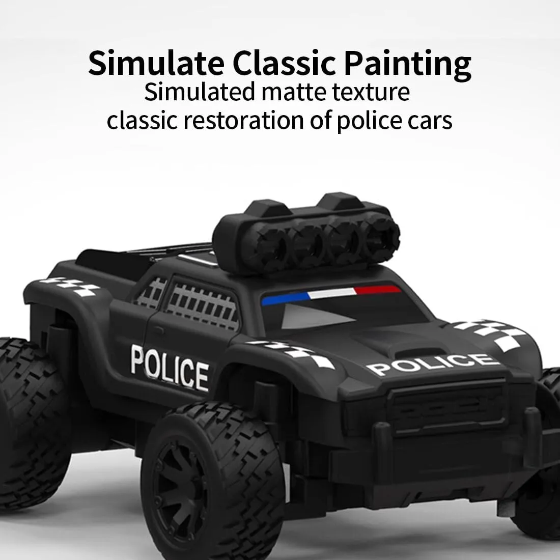 Mini Electric RWD RC Police Truck for Adults, 1:76 Scale 2.4GHz 3CH Turbo Racing Monster RC Truck with LED Lights Off-Road All-Terrain Model for Hobbyist- RTR