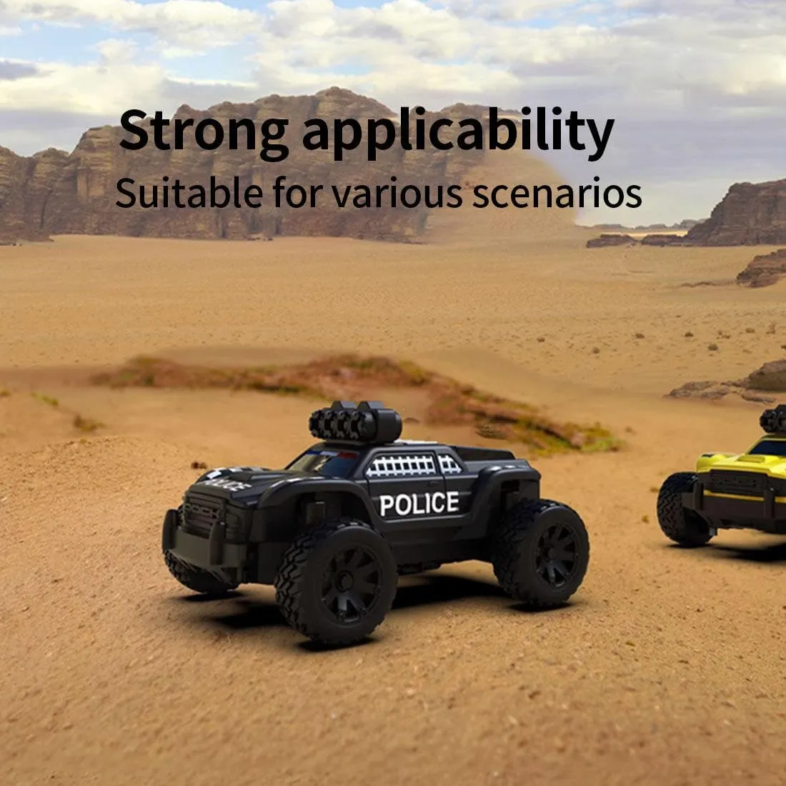 Mini Electric RWD RC Police Truck for Adults, 1:76 Scale 2.4GHz 3CH Turbo Racing Monster RC Truck with LED Lights Off-Road All-Terrain Model for Hobbyist- RTR