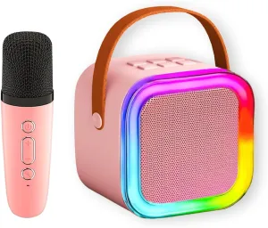 Mini Karaoke Machine for Kids, Portable Bluetooth Karaoke Speaker with Wireless Microphones, Girls Birthday Party Toys Gifts for Ages 4, 5, 6, 7, 8, 9, 10, 12  Years Old - Pink