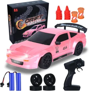 Mini RC Drift Car with Full Proportional Throttle, 1:24 Remote Control Car 4WD Drift GT-RX7 Rc Vehicle High-Speed Racing Drifting Cars Gifts Toy for Boys Kids (Pink)