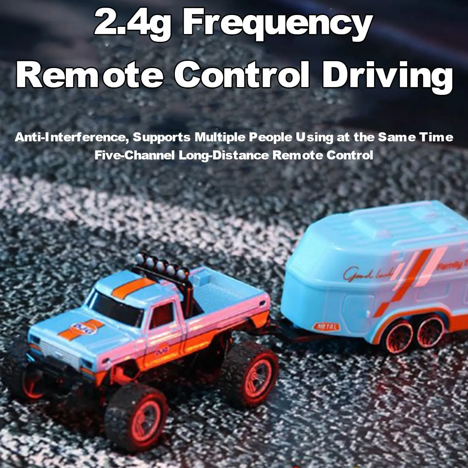 Mini RC Monster Truck With Trailer, 1:64 Scale Remote Control Car With Lights, 2.4Ghz Control, Alloy Semi-Truck, Speed/Steering Adjustable (Green)