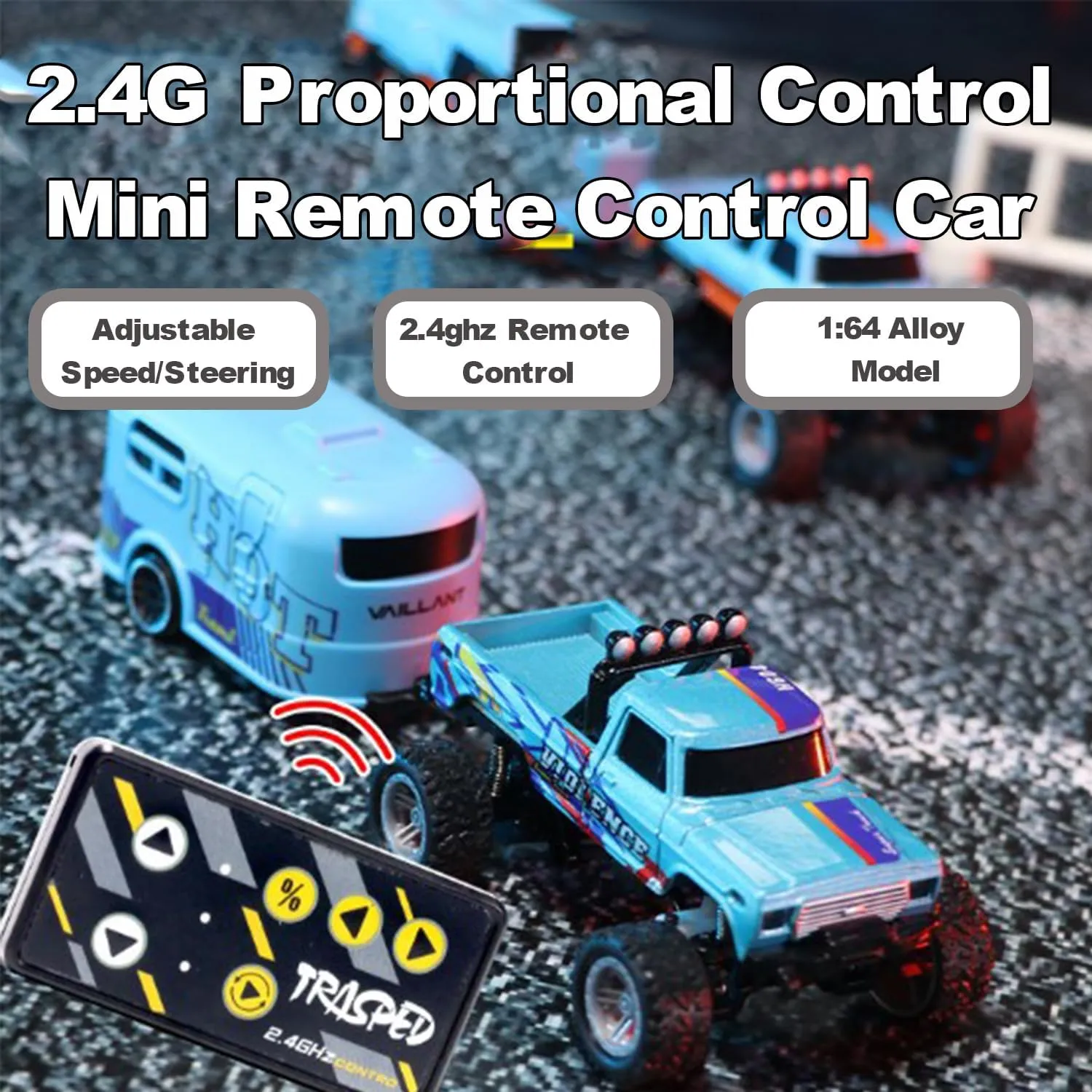 Mini RC Monster Truck With Trailer, 1:64 Scale Remote Control Car With Lights, 2.4Ghz Control, Alloy Semi-Truck, Speed/Steering Adjustable (Green)