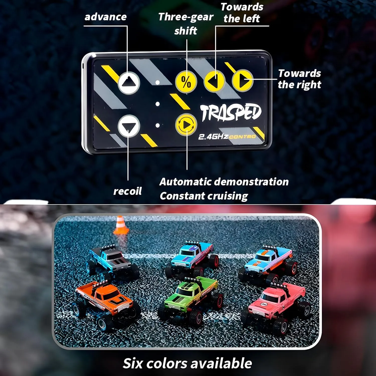 Mini Rc Truck, 1:64 Scale Monster Truck Remote Control Car with Lights, 2.4Ghz Remote Control, Speed/Steering Adjustable (Blue-B)
