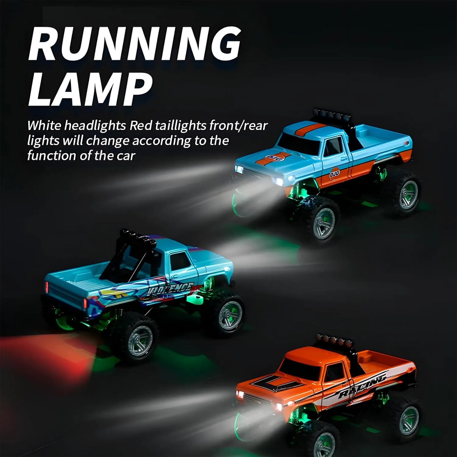 Mini Rc Truck, 1:64 Scale Monster Truck Remote Control Car with Lights, 2.4Ghz Remote Control, Speed/Steering Adjustable (Blue-B)