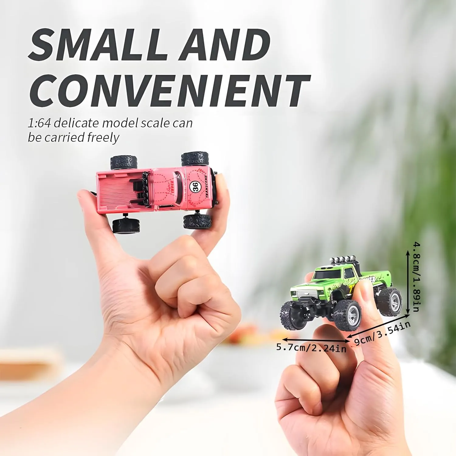 Mini Rc Truck, 1:64 Scale Monster Truck Remote Control Car with Lights, 2.4Ghz Remote Control, Speed/Steering Adjustable (Blue-B)