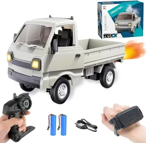 Mini RC Truck for 5-12 Years Old Boys, 1/16 Scale RWD 2.4G Gesture Sensing RC Car with Spray Light and Sound, Remote Control Music Truck for Kids Birthday Gifts (Grey)