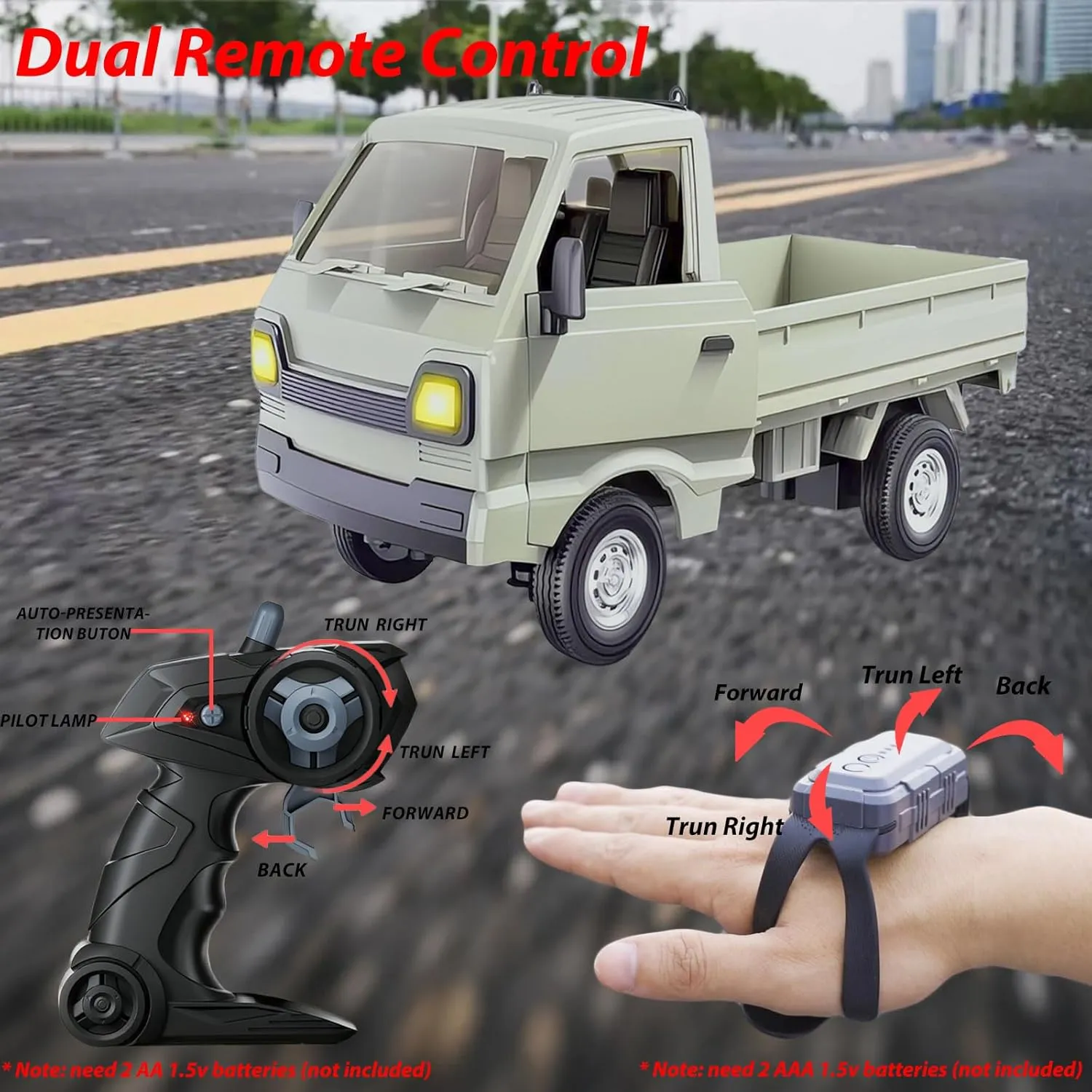 Mini RC Truck for 5-12 Years Old Boys, 1/16 Scale RWD 2.4G Gesture Sensing RC Car with Spray Light and Sound, Remote Control Music Truck for Kids Birthday Gifts (Grey)
