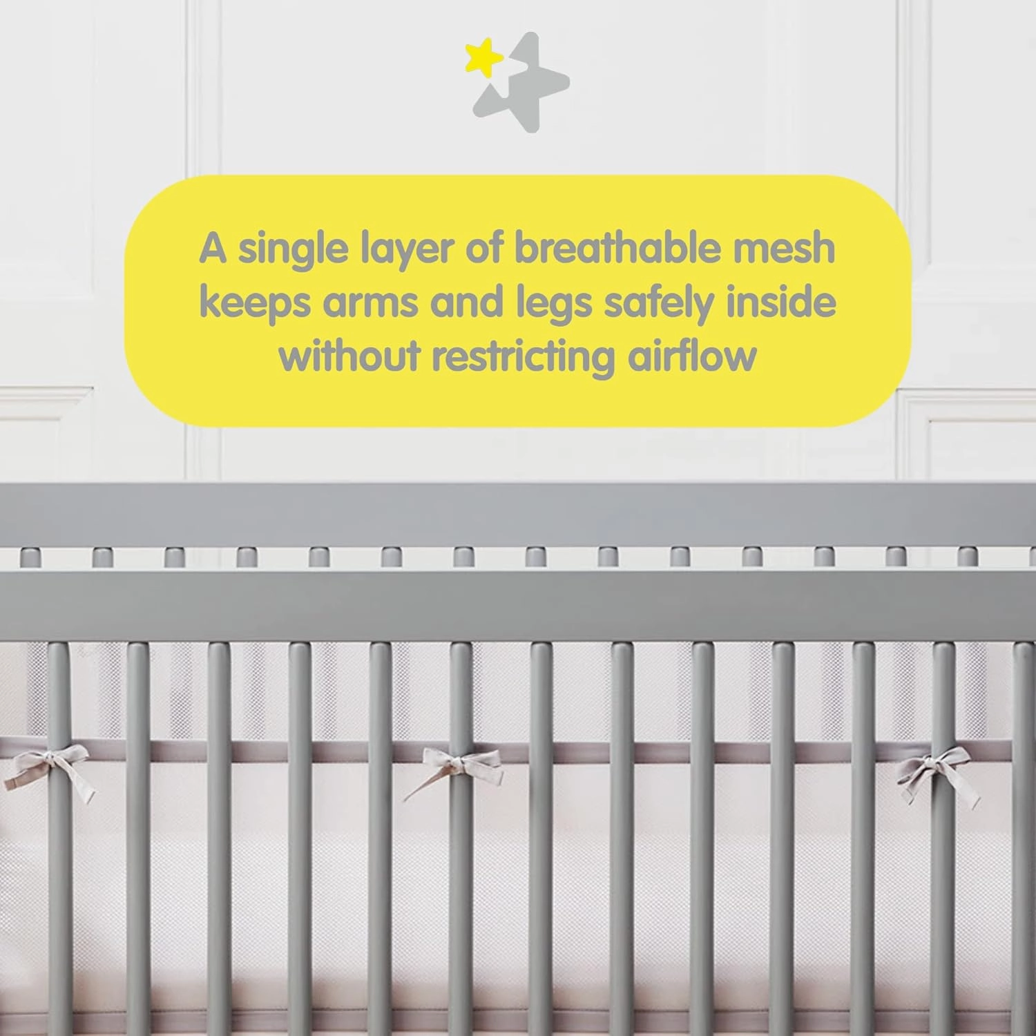 Mini Crib Breathable Mesh Liner by BreathableBaby, Classic 3mm Mesh, Gray, Size 4M Covers 4 Sides FITS MINI CRIBS WITH 38x24” MATTRESS ONLY