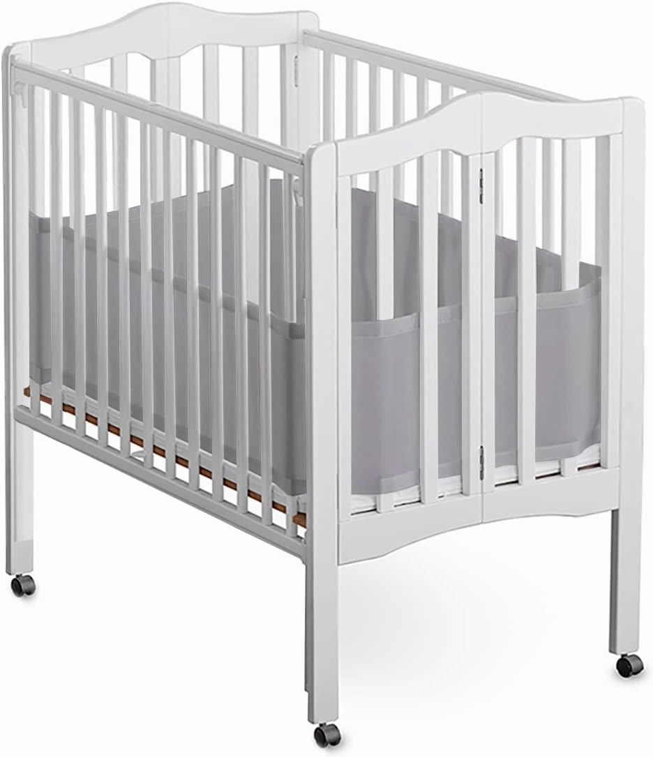 Mini Crib Breathable Mesh Liner by BreathableBaby, Classic 3mm Mesh, Gray, Size 4M Covers 4 Sides FITS MINI CRIBS WITH 38x24” MATTRESS ONLY