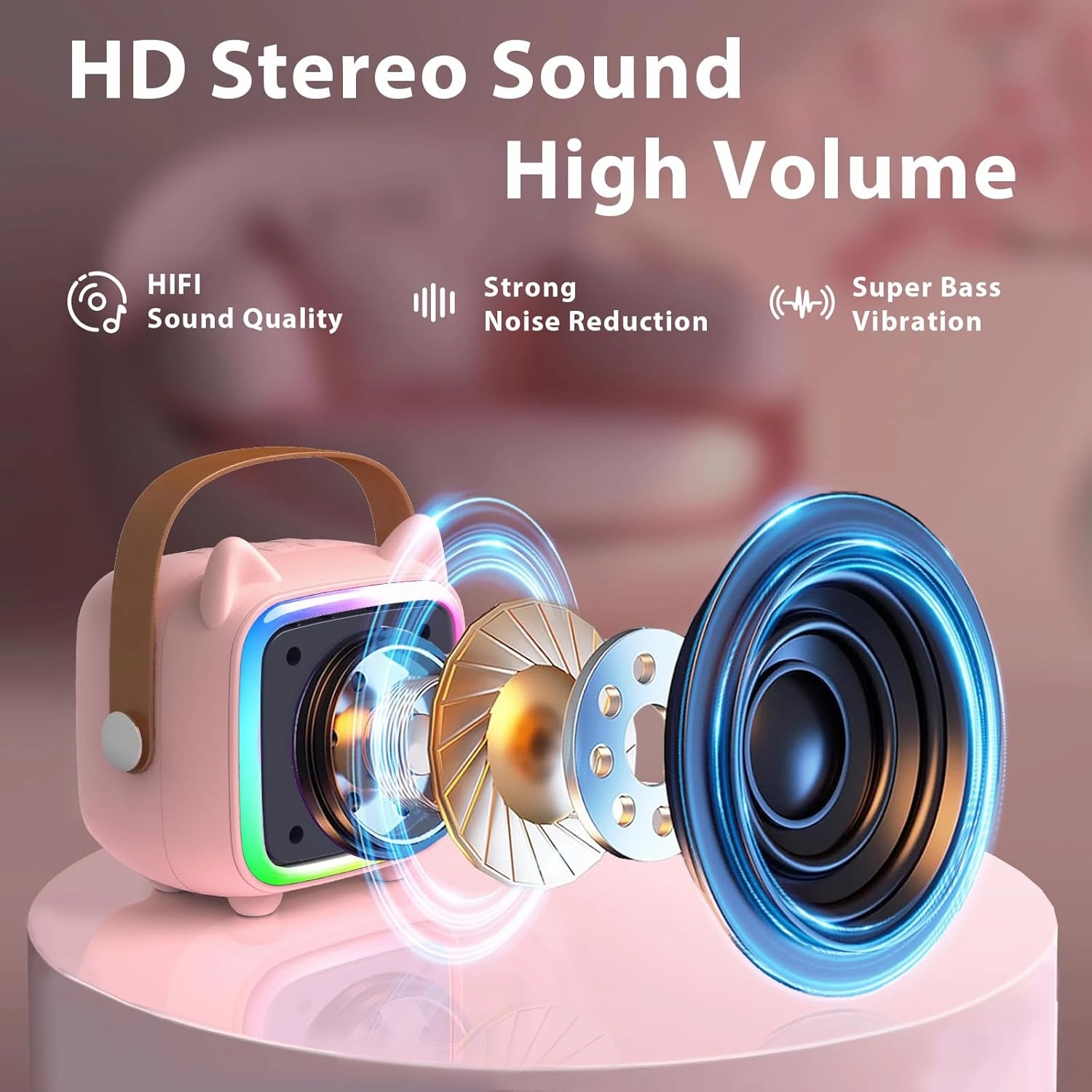 Mini Karaoke Machine for Kids Portable Karaoke Machine with 2 Bluetooth Wireless Microphones,Easter Birthday Gifts Toys for Girls Ages 3, 4, 5, 6, 7, 8, 9,10,11,12  Years Old Toddler (Pink 4 Mics)