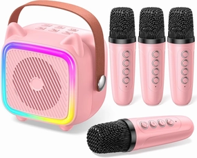 Mini Karaoke Machine for Kids Portable Karaoke Machine with 2 Bluetooth Wireless Microphones,Easter Birthday Gifts Toys for Girls Ages 3, 4, 5, 6, 7, 8, 9,10,11,12  Years Old Toddler (Pink 4 Mics)