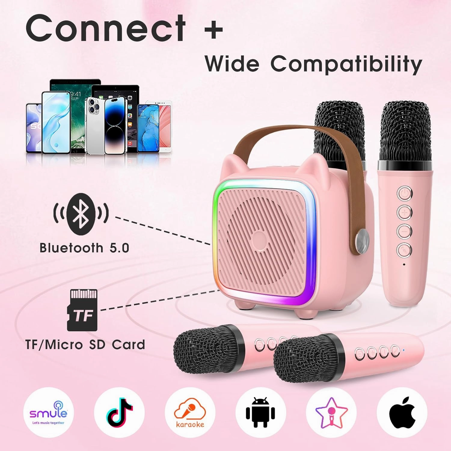 Mini Karaoke Machine for Kids Portable Karaoke Machine with 2 Bluetooth Wireless Microphones,Easter Birthday Gifts Toys for Girls Ages 3, 4, 5, 6, 7, 8, 9,10,11,12  Years Old Toddler (Pink 4 Mics)