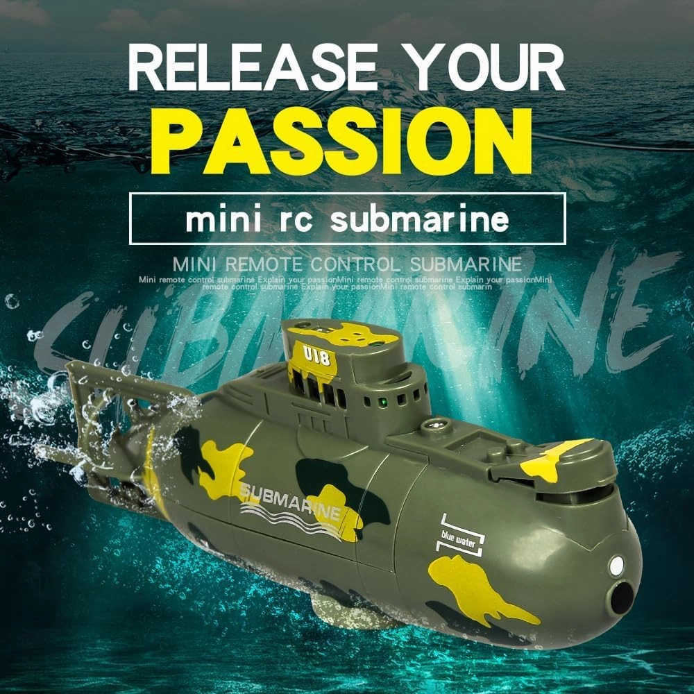 Mini RC Submarine Waterproof Electric Military Model, 6 Channel RC Toy, Ideal Water Diving Gift for Kids (Green)