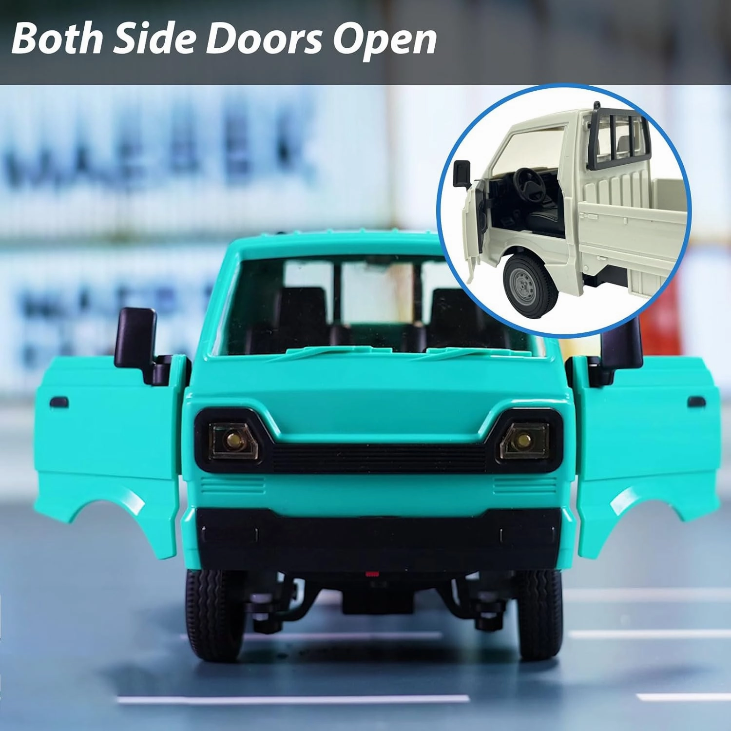 Mini RC Truck for 5-12 Years Old Boys, 1/16 Scale RWD 2.4G Gesture Sensing RC Car with Spray Light and Sound, Remote Control Music Truck for Kids Birthday Gifts (Blue)