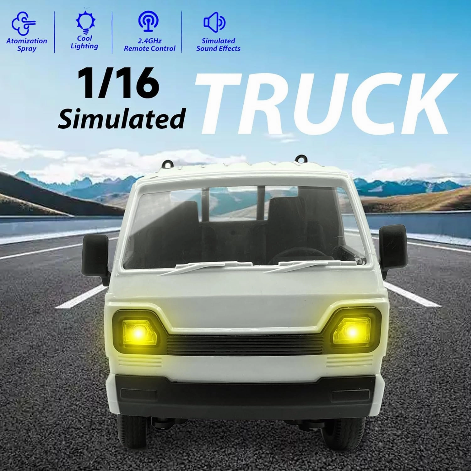 Mini RC Truck for 5-12 Years Old Boys, 1/16 Scale RWD 2.4G Gesture Sensing RC Car with Spray Light and Sound, Remote Control Music Truck for Kids Birthday Gifts (Blue)
